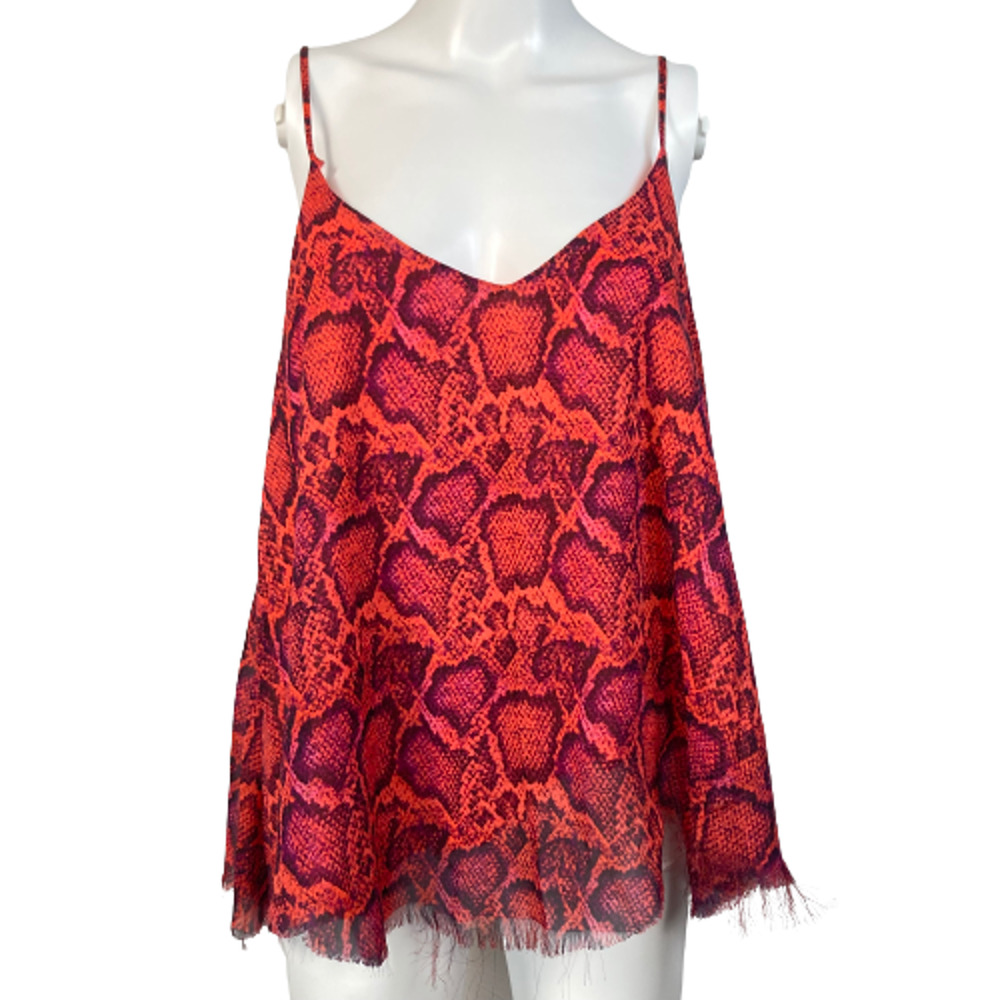 Show Me Your‎ Mumu Top Womens Sz M Red Snake Print Fray Hem Cami Tank